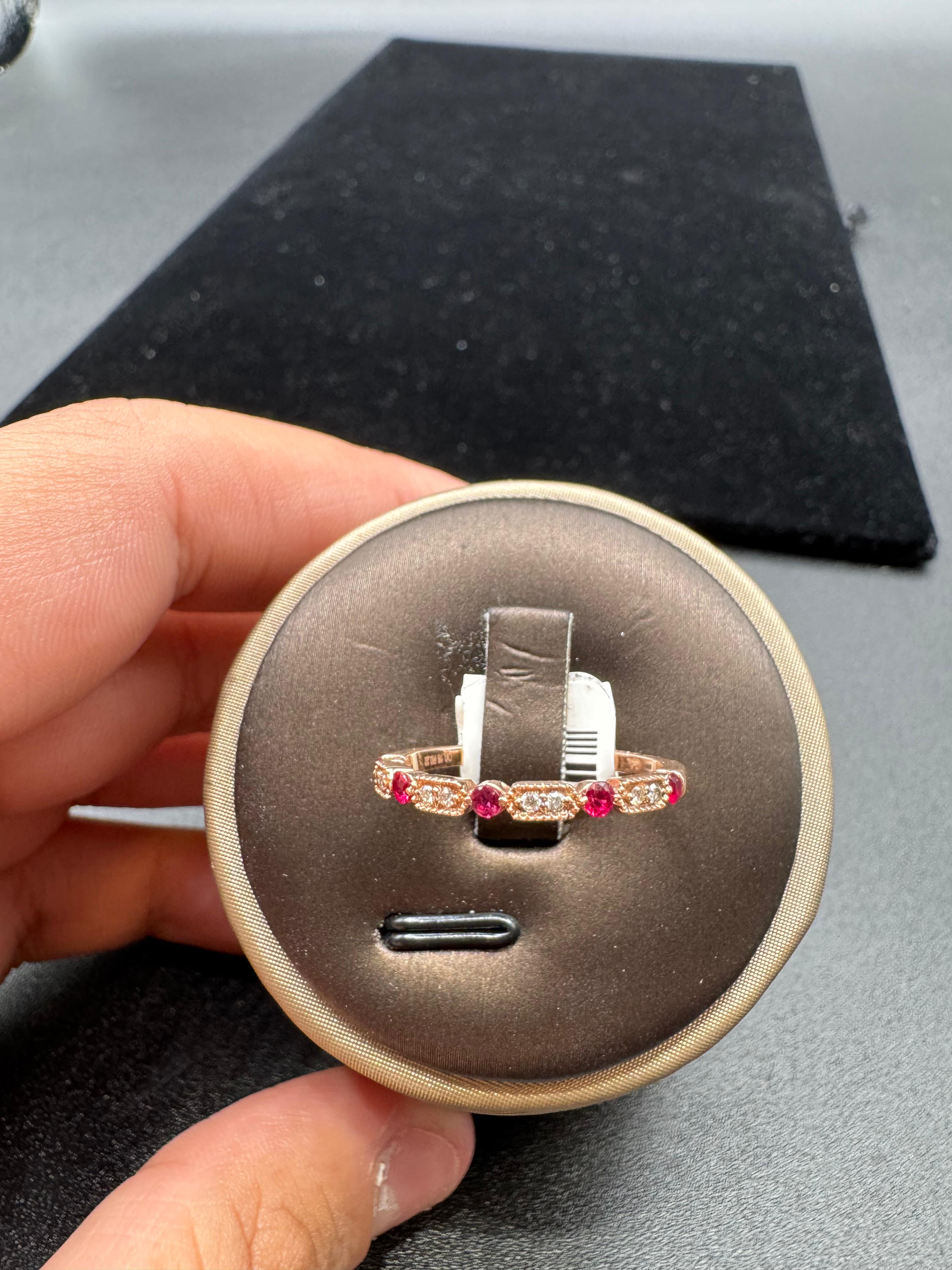 14KT Rose Gold 0.20CT RUBY Diamond Band.
