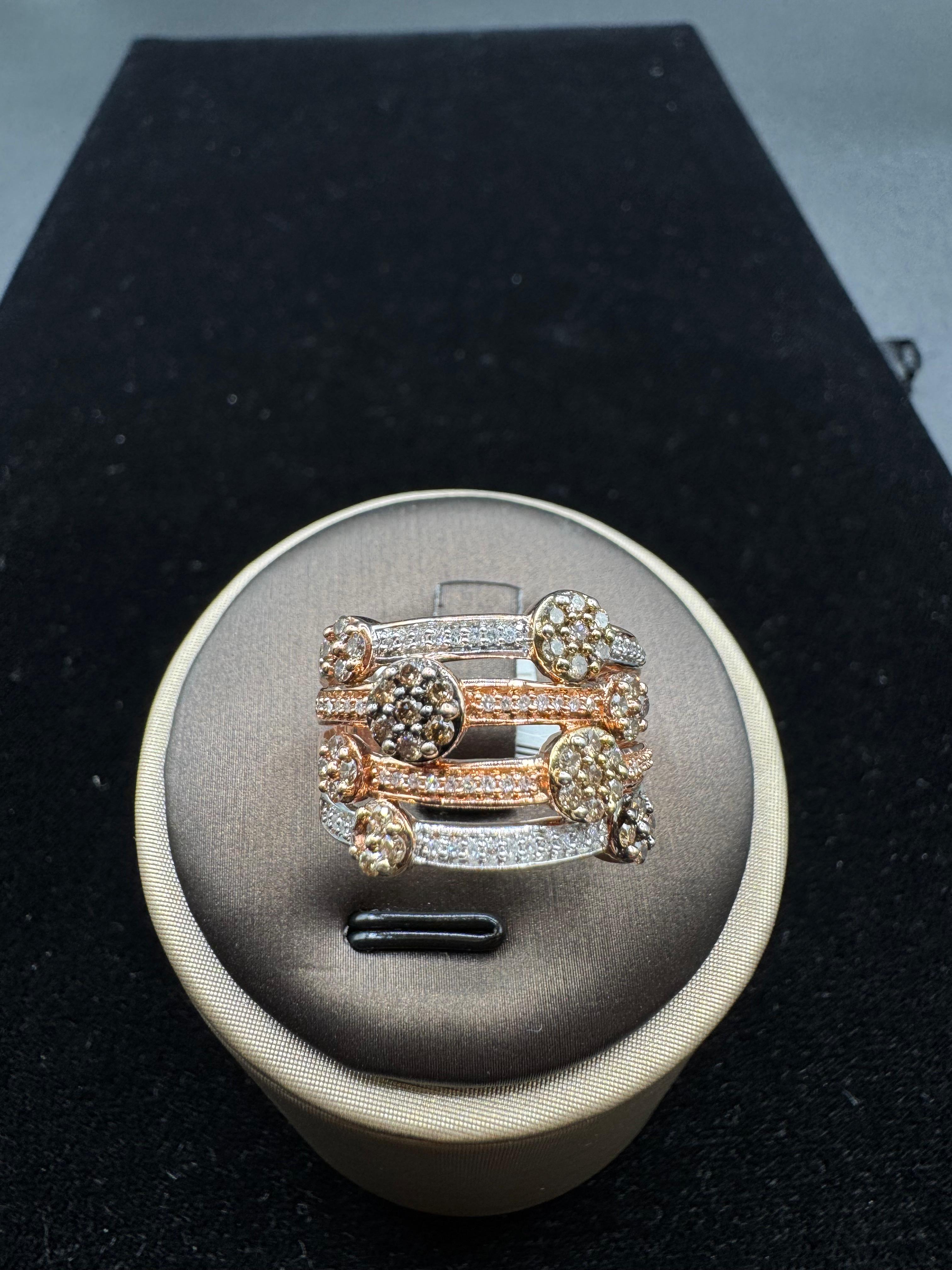 10KT Rose Gold 0.95CT FOUR Layered Diamond Ring.