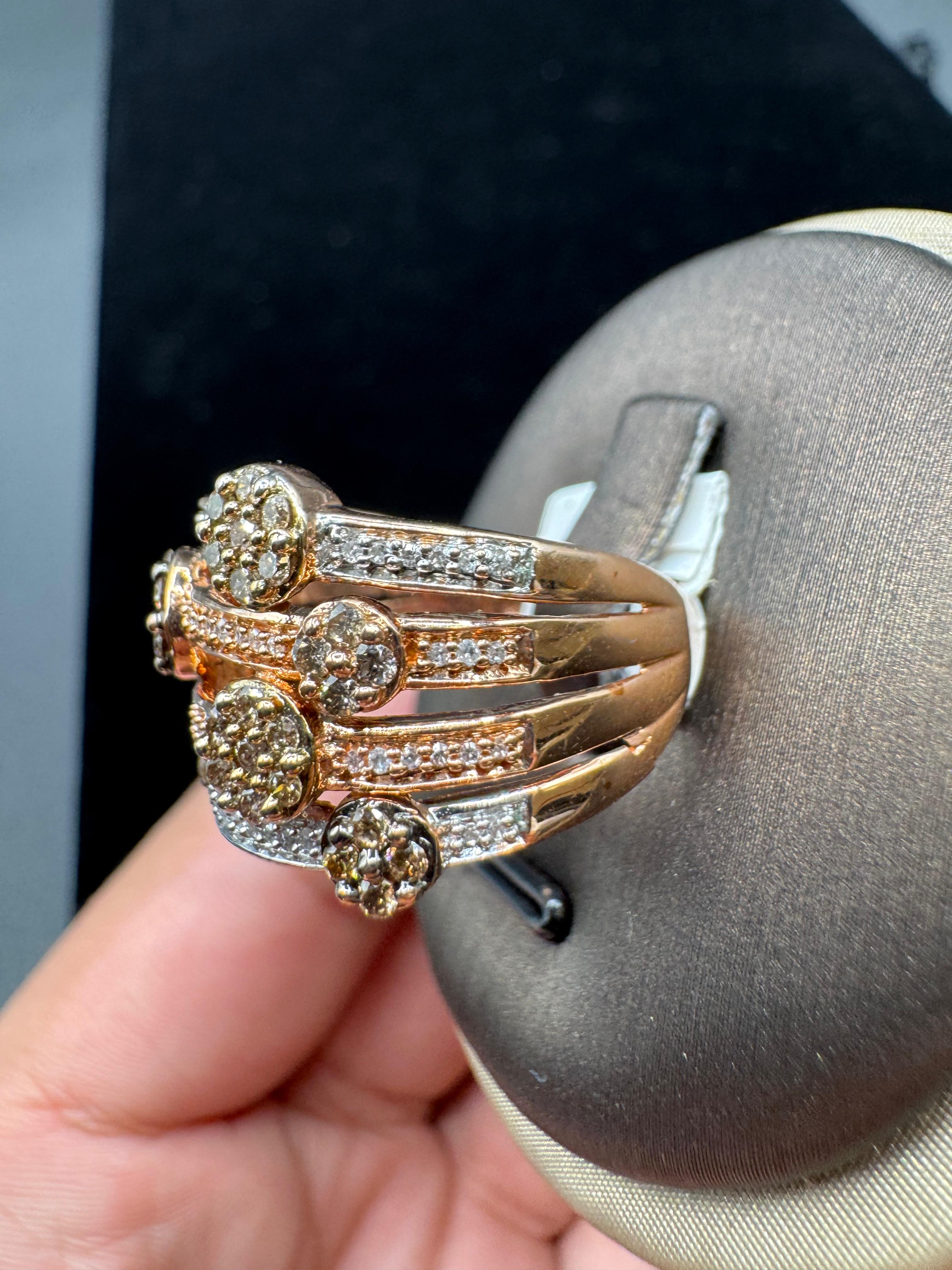 10KT Rose Gold 0.95CT FOUR Layered Diamond Ring.