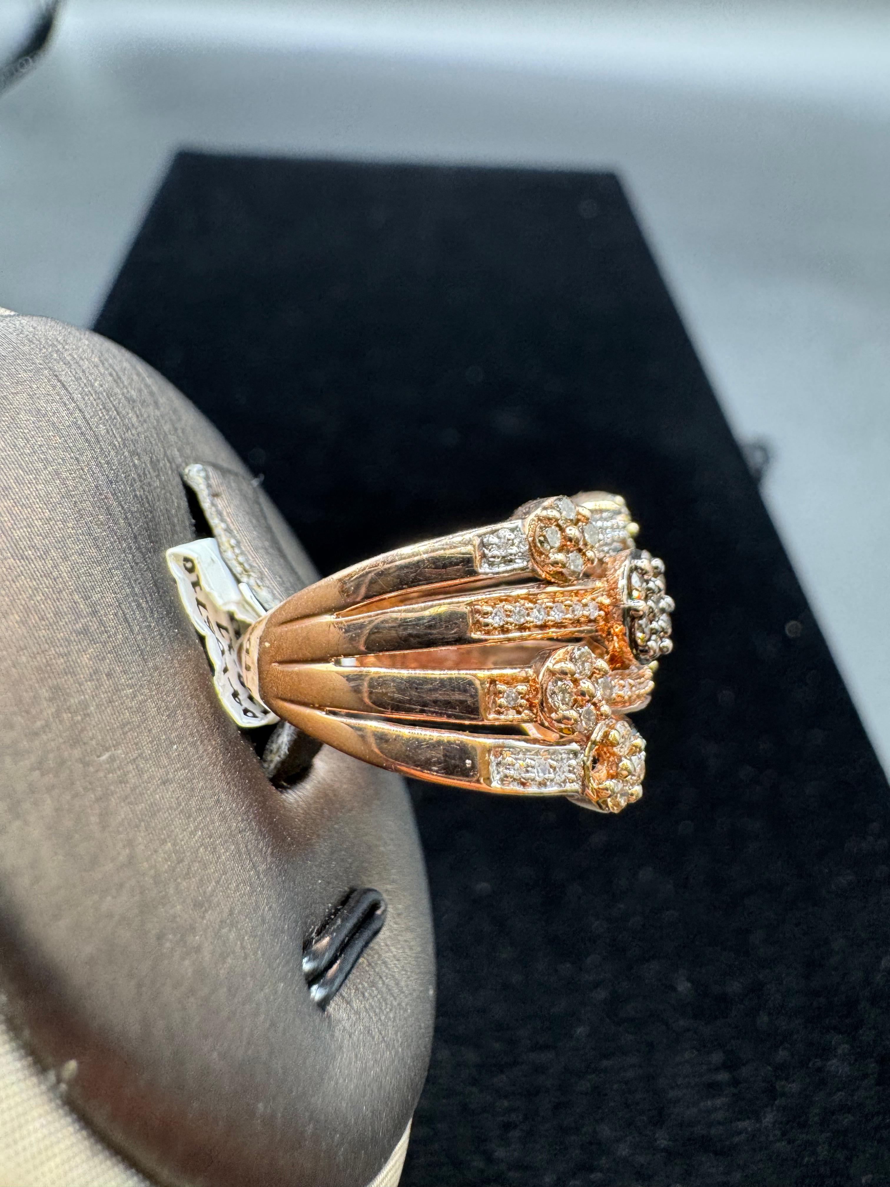 10KT Rose Gold 0.95CT FOUR Layered Diamond Ring.