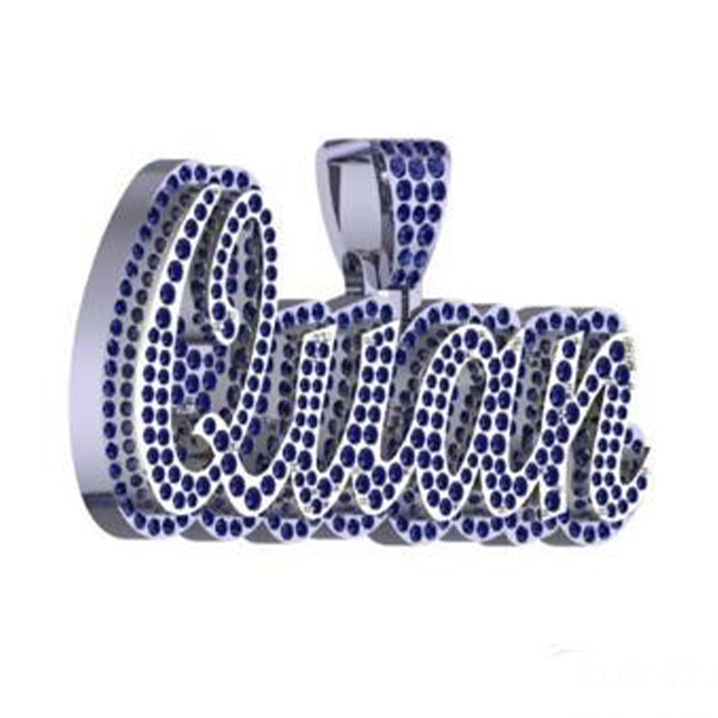 10K Gold Quan Blue Dia 3d Pendant