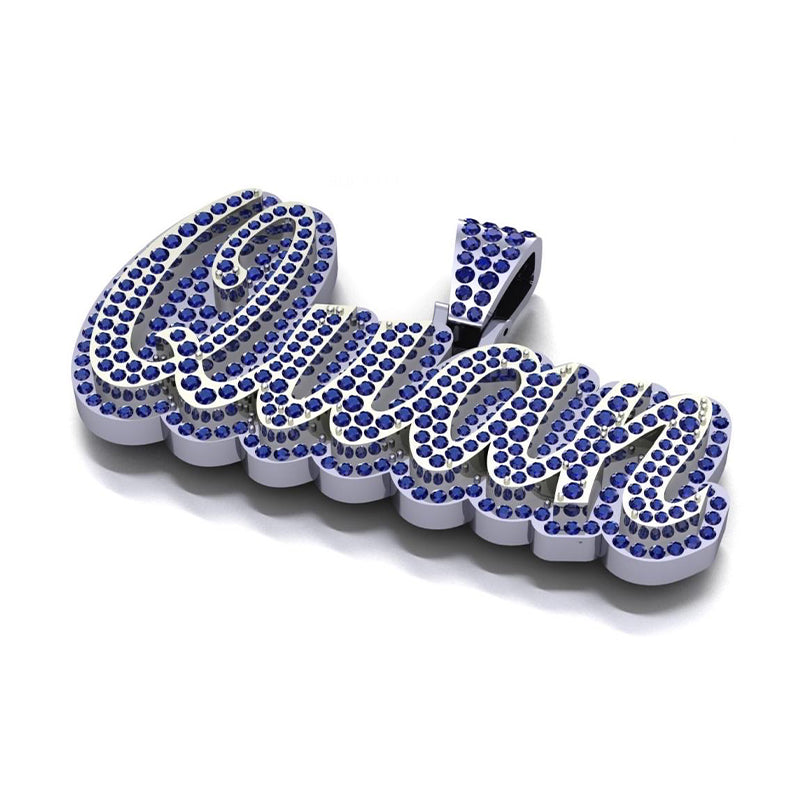 10K Gold Quan Blue Dia 3d Pendant