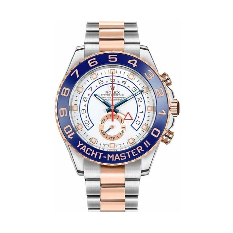 Rolex Yacht-Master II 44mm 2-Tone Stainless Steel & 18k Rose Gold Blue Bezel & White Dial Oyster Steel Watch 116681