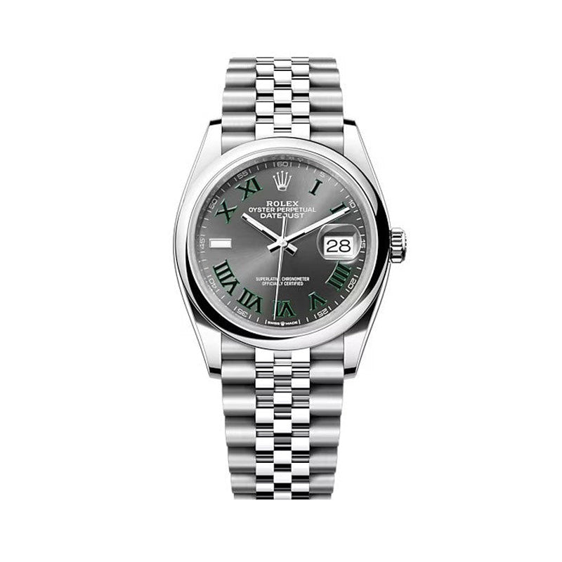 Rolex Datejust 36mm Gray Slate Wimbledon Dial Roman Numerals Jubilee Stainless Steel Watch 126200