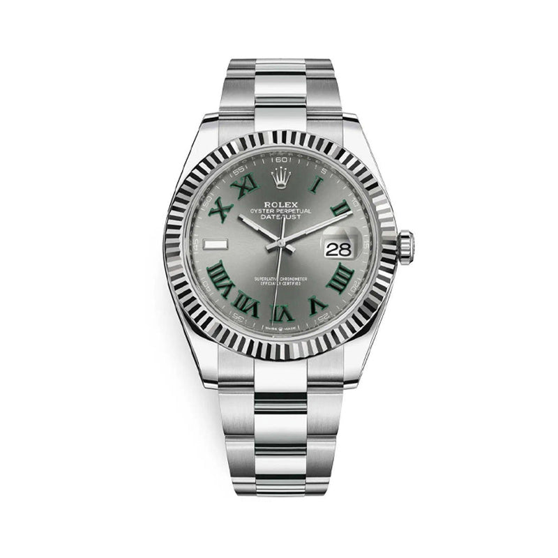 Rolex Datejust 36mm 18k White Gold Fluted Bezel Slate Grey Roman Dial Oyster Stainless Steel Watch 126234