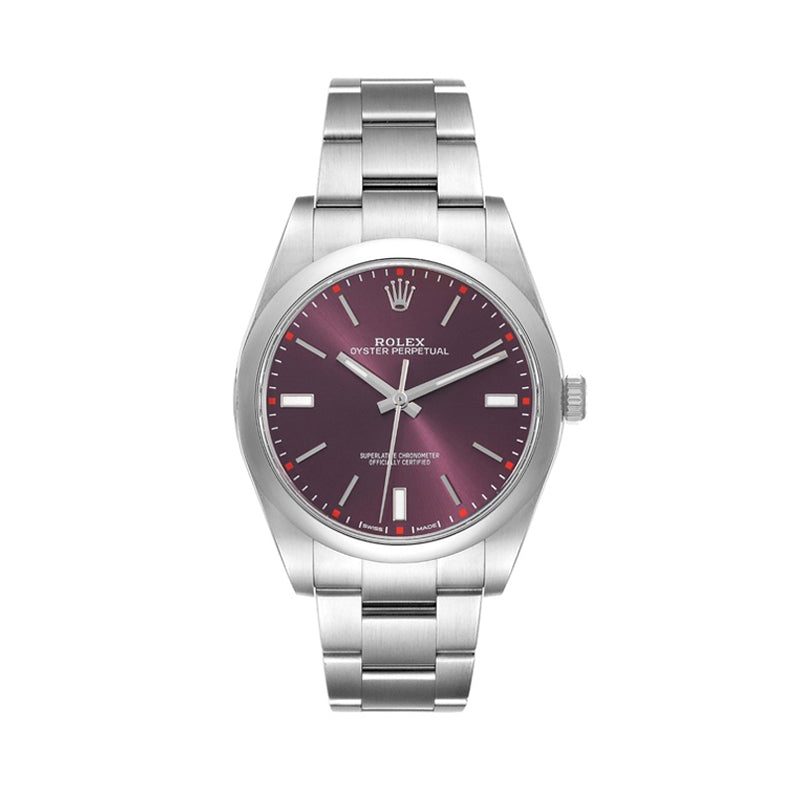 Rolex Oyster Perpetual 39mm Red Grape Dial Oyster Stainless Steel Watch 114300