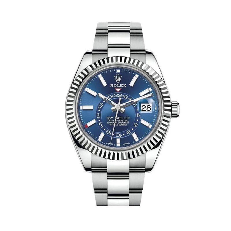 Rolex Sky-Dweller 42mm 18k White Gold Bezel, Blue Dial Oyster Stainless Steel Watch 326934